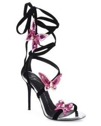 Giuseppe Zanotti Butterfly Suede Ankle Wrap Sandals