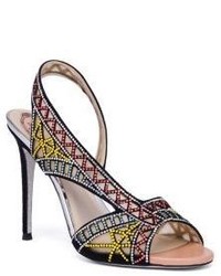 Rene Caovilla Crystal Suede Asymmetric Sandals