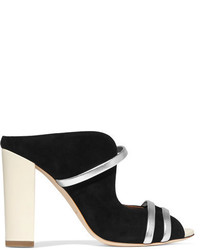 Malone Souliers Metallic Leather Trimmed Suede Mules Black