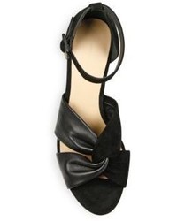 Diane von Furstenberg Pasadena Leather Suede Block Heel Sandals