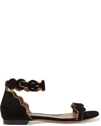 Tabitha Simmons Pearl Metallic Leather Trimmed Suede Sandals Black