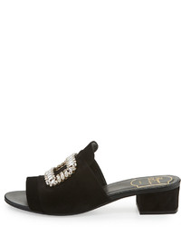 Roger Vivier Strass Buckle Suede Slide Sandal Black