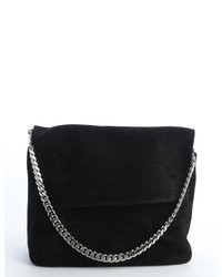 Celine Black Suede Silver Braided Chain Shoulder Bag