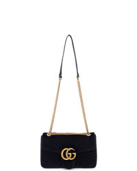 Gucci Black Velvet Medium Gg Marmont 20 Bag