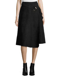 Neiman Marcus Belted Faux Suede Skirt Black