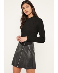 Missguided Faux Suede And Leather Zip Through A Line Skirt
