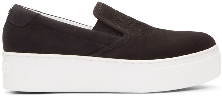 Kenzo Black Suede Tiger Slip On Sneakers, $345 | SSENSE | Lookastic