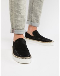 ASOS DESIGN Loafers In Black Suede With Aztec Detail