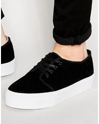 Asos Brand Lace Up Sneakers In Black Faux Suede