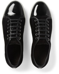 Lanvin Cap Toe Suede And Patent Leather Sneakers