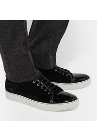 Lanvin Cap Toe Suede And Patent Leather Sneakers