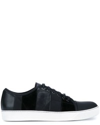Lanvin Striped Calfskin And Suede Basket Sneakers