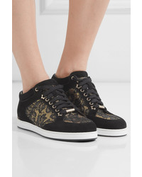 Jimmy Choo Miami Lace Paneled Suede Sneakers Black