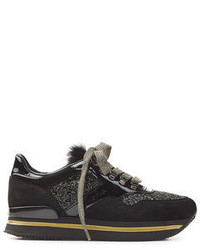 Hogan Platform Sneakers With Suede And Glitter