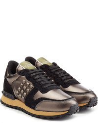 Valentino Rockstud Leather And Suede Sneakers