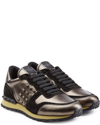 Valentino Rockstud Suede And Leather Sneakers