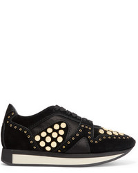 Burberry Satin Trimmed Studded Suede Sneakers Black