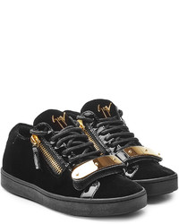 Giuseppe Zanotti Suede And Patent Leather Sneakers With Gilded Plaque