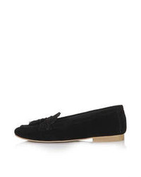 Topshop Black Suede Loafers With Tassel Detail 100% Leather