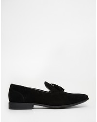 Asos Brand Tassel Loafer In Black Faux Suede