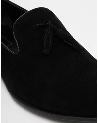 Asos Brand Tassel Loafer In Black Faux Suede