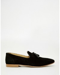 Asos Brand Tassel Loafers In Black Suede With Natural Sole