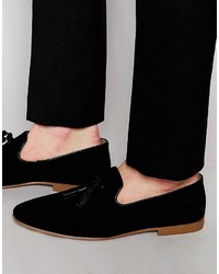 Asos Brand Tassel Loafers In Black Suede With Natural Sole