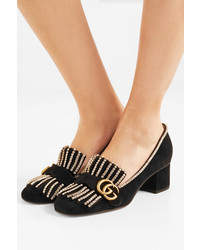Gucci Marmont Fringed Logo And Crystal Embellished Suede Pumps