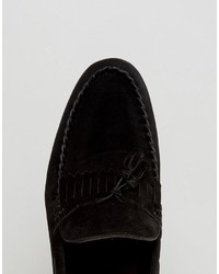 Asos Tassel Loafers In Black Faux Suede With Fringe