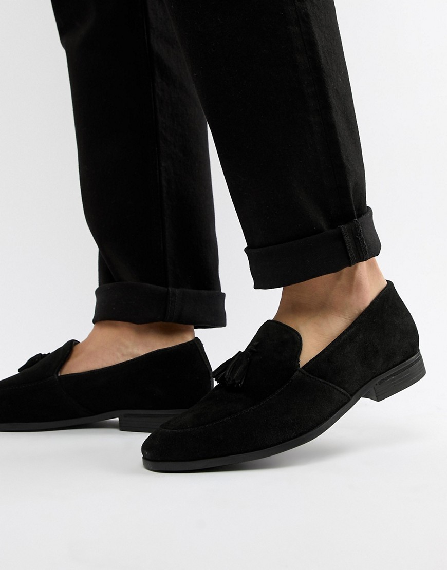 Dune Tassel Loafers In Black Suede, $37 | Asos | Lookastic