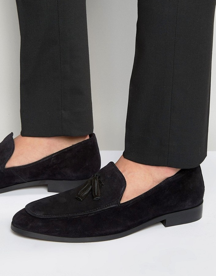 Dune Tassel Loafers In Black Suede, $73 | Asos | Lookastic