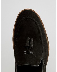 Asos Tassel Loafers In Black Suede With Natural Sole