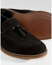 Asos Tassel Loafers In Black Suede With Natural Sole