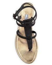Prada Double Buckle Suede Thong Sandals