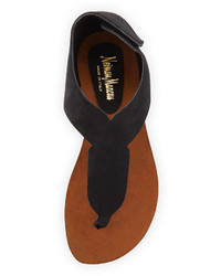 Neiman Marcus Made In Italy Arya Suede Thong Sandal Black