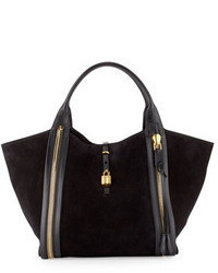 Tom Ford Amber Double Zip Leathersuede Tote Bag Black