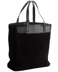 Saint Laurent Black Suede Studded Tote Bag With Removable Pouch