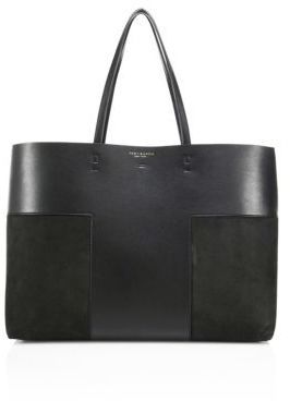 Tory Burch Block T Leather Suede Tote, $450, Saks Fifth Avenue