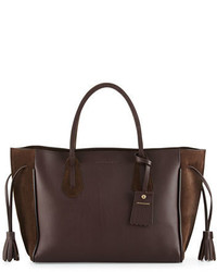 Longchamp Penelope Medium Leather Suede Tote Bag Ebony