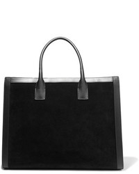 AERIN Rin Leather Trimmed Suede Tote Black