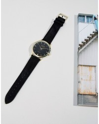 Reclaimed Vintage Inspired Suede Leather Watch In Blackgold