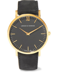 Larsson & Jennings Lugano Suede And Gold Plated Watch Black