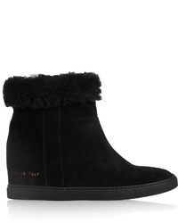 Common Projects Faux Shearling Lined Suede Concealed Wedge Ankle Boots