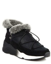 Ash Mitsouko Suede Leather Fur Wedge Booties