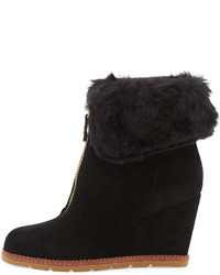 Kate Spade New York Stasia Shearling Cuff Wedge Bootie Black