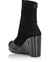 Robert Clergerie Suede Cendre Wedge Ankle Boots Black