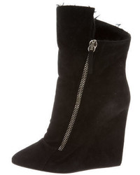 Giuseppe Zanotti Suede Pointed Toe Wedge Ankle Boots