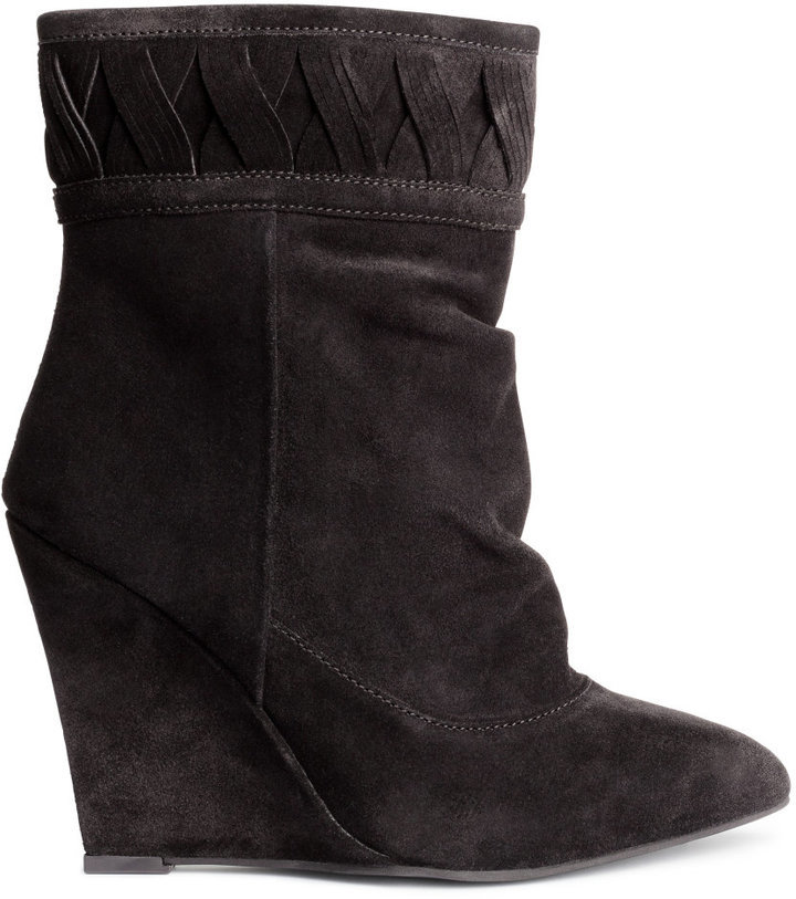 wedge black suede boots