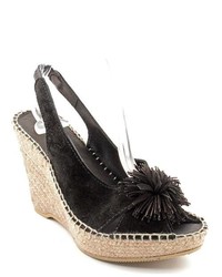 Andre Assous Darlin Black Peep Toe Suede Wedge Sandals Shoes