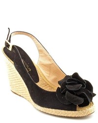 Andre Assous Egypt Black Peep Toe Suede Wedge Sandals Shoes
